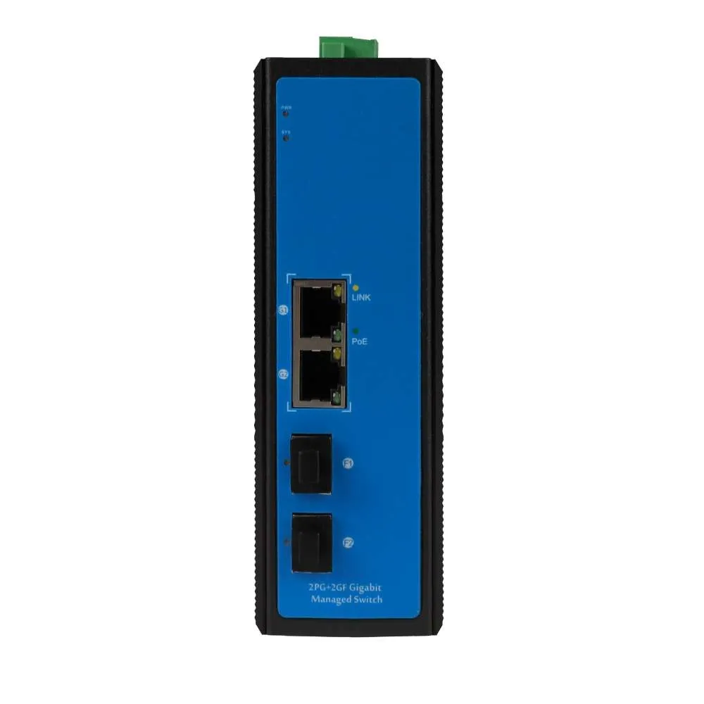 1000M 2 Port Managed Industrial POE switch with 2 uplink SFP Port