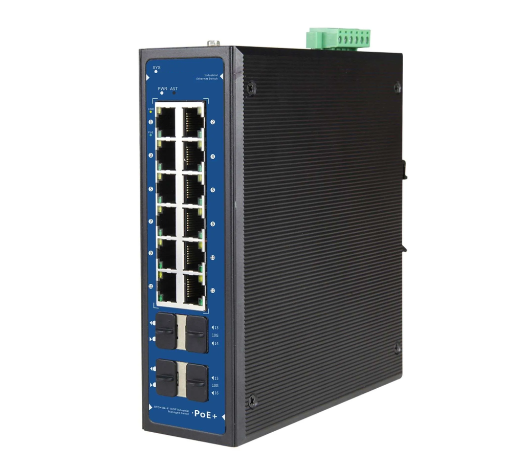 16 Ports Managed Industrial PoE Switch with 10G uplink