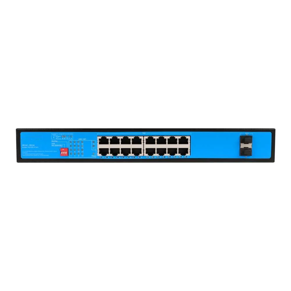 300W 16 Ports Full Gigabit Unmanaged PoE Switch with 2 Giga*SFP