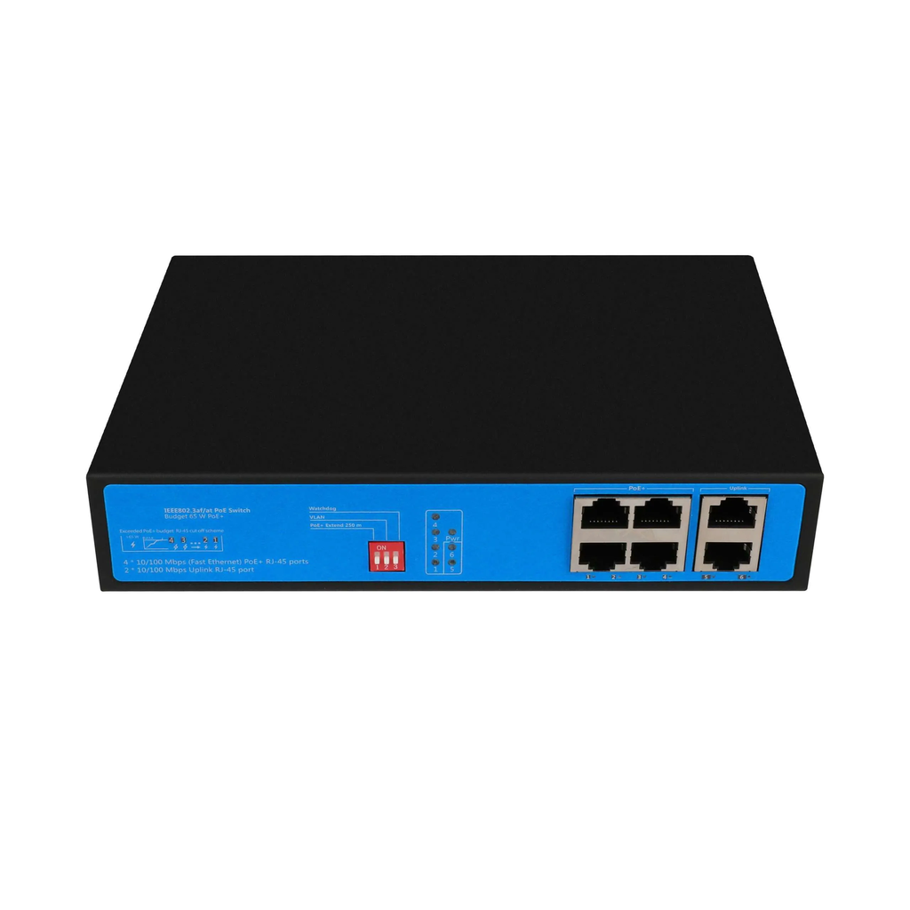 4*100M POE+2*100M RJ45 Uplink PoE Switch with Built-in Power Supply