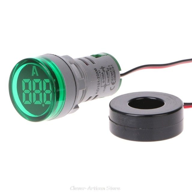 Round LED Digital Ammeter &amp; Voltmeter Indicator -Green