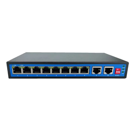 [XC-S1910CF-AP] 8 Port 100M PoE Switch with 2*1000M RJ45 uplink and Build-in Power Supply