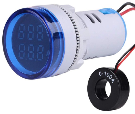 [XN-AD112-22BVA-Blue] Round  LED Digital Ammeter &amp; Voltmeter Indicator -Blue