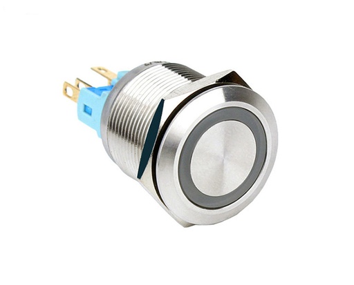 [XN22E-P11F-E/S-230] 22mm flat head, momentary, ring led, 1N01NC, Stainless Steel-230V; RED